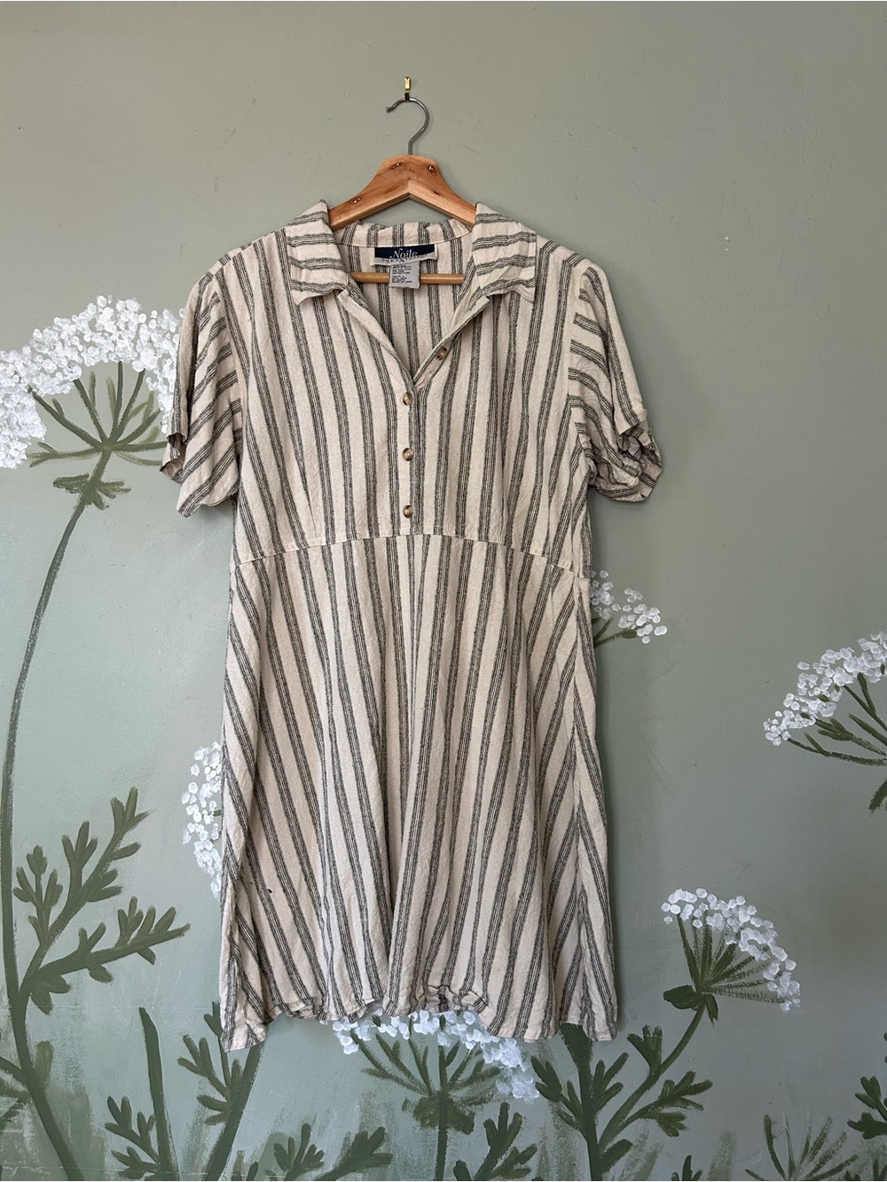 Silk Exchange Noile Cream & Gray Striped Button-Up Dress